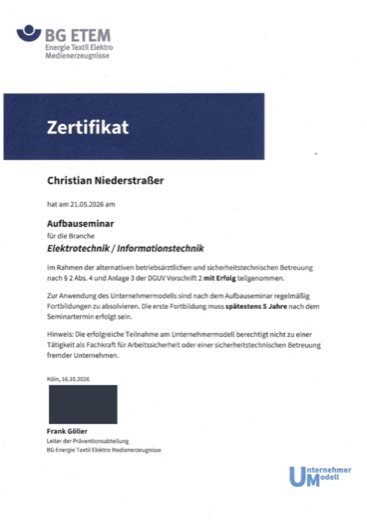 Vorschau: BG ETEM Zertifikat Aufbauseminar