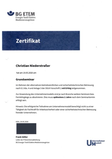 Vorschau: BG ETEM Zertifikat Grundseminar