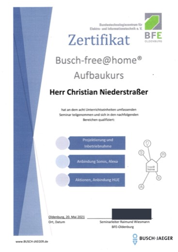 Vorschau: Zertifikat Busch-free@home Aufbaukurs