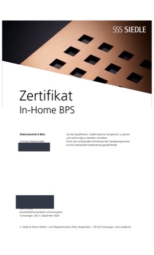 Vorschau: Siedle-Zertifikat In-Home BPS