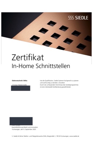 Vorschau: Siedle-Zertifikat In-Home Schnittstellen