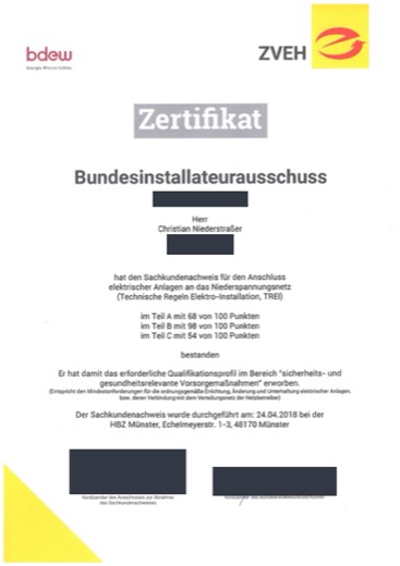 Vorschau: Zertifikat TREI-Sachkundenachweis