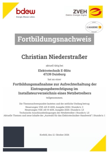 Vorschau: Fortbildungsnachweis Installateurverzeichnis